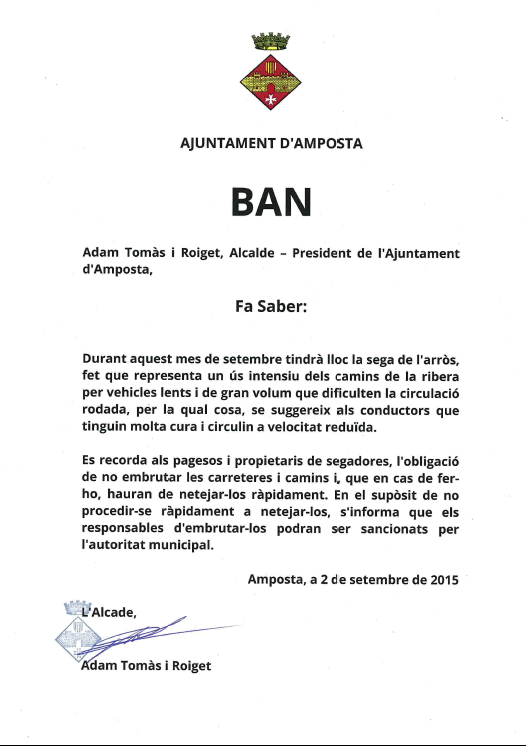 Ajuntament d´Amposta > Informació Oficial > BAN: campanya de l’arròs